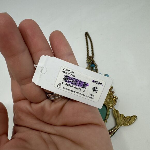 Betsey Johnson Into The Blue Sea Jeweled Crystal Blonde Mermaid Necklace RARE - Picture 5 of 5